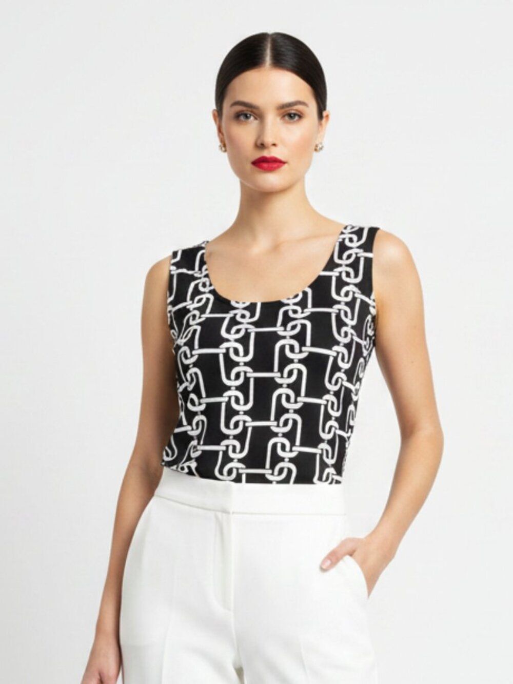 Eva Varro Black & White Chain Print Sleeveless Tank Top‎ XL